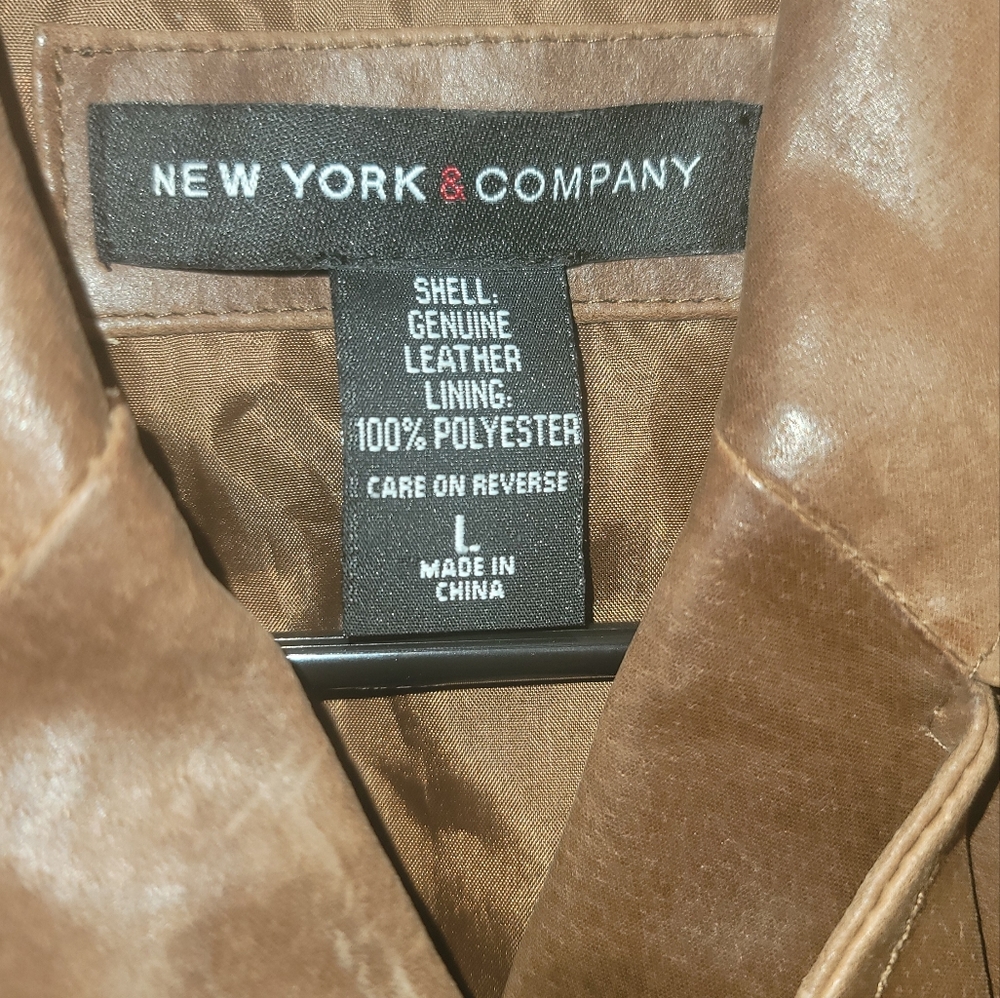 NWOT New York & Company Brown Distressed Genuine Leather Blazer Jacket Coat - Picture 9 of 12